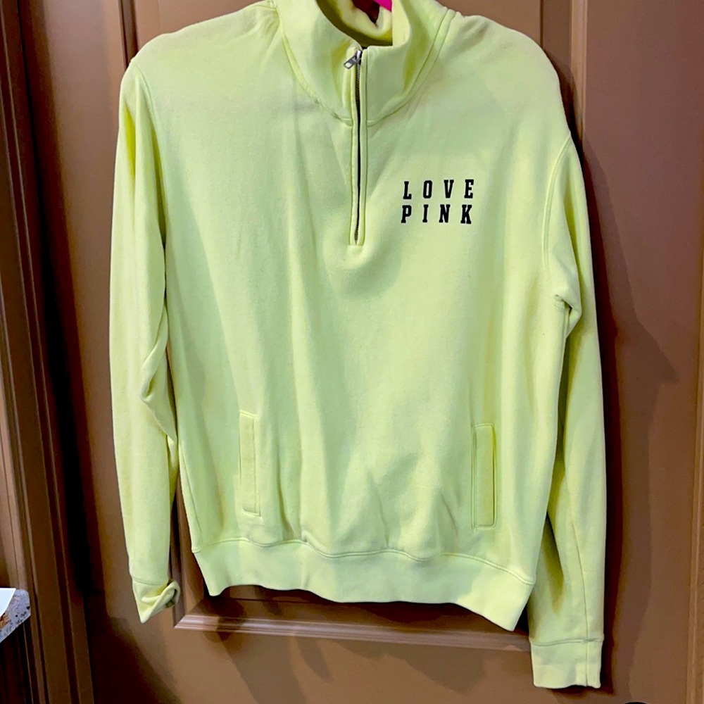 PINK Victoria’s Secret half zip light lime green pull over sweatshirt XS size